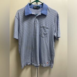 Men’s Polo Ralph Lauren Blue White Stripe Polo Shirt Size Large